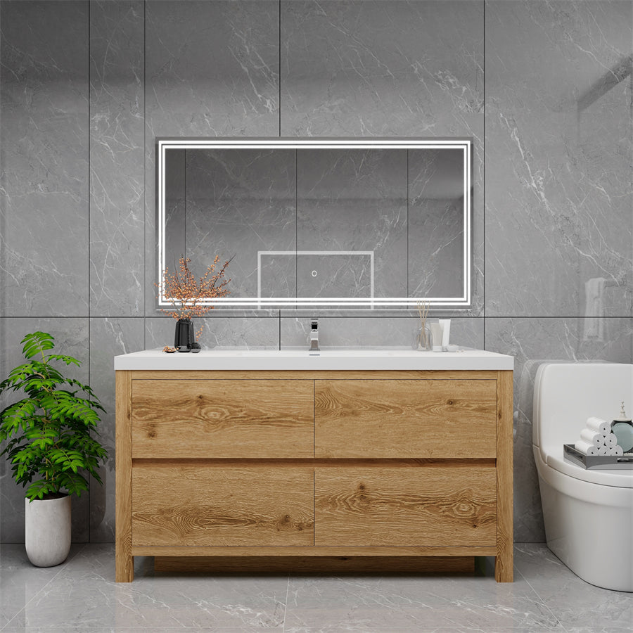 Louis 60 In. Freestanding Single Sink Bathroom Vanity Cabinet with Acrylic Sink Top & Soft Closing Drawers