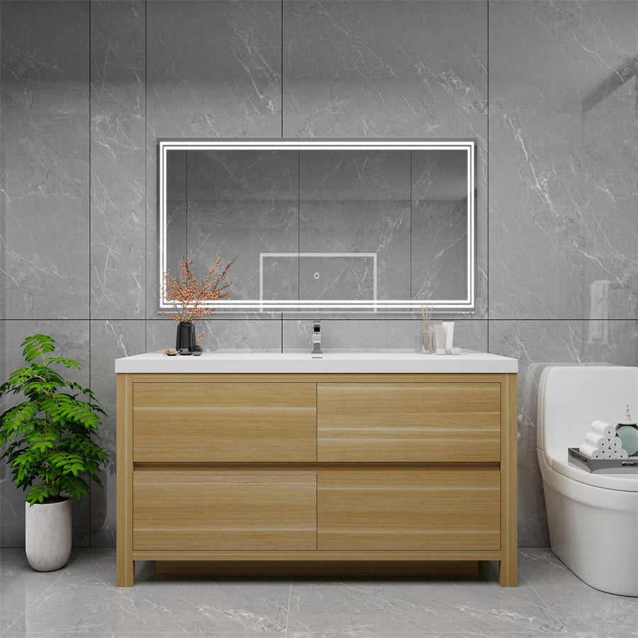 Louis 60 In. Freestanding Single Sink Bathroom Vanity Cabinet with Acrylic Sink Top & Soft Closing Drawers