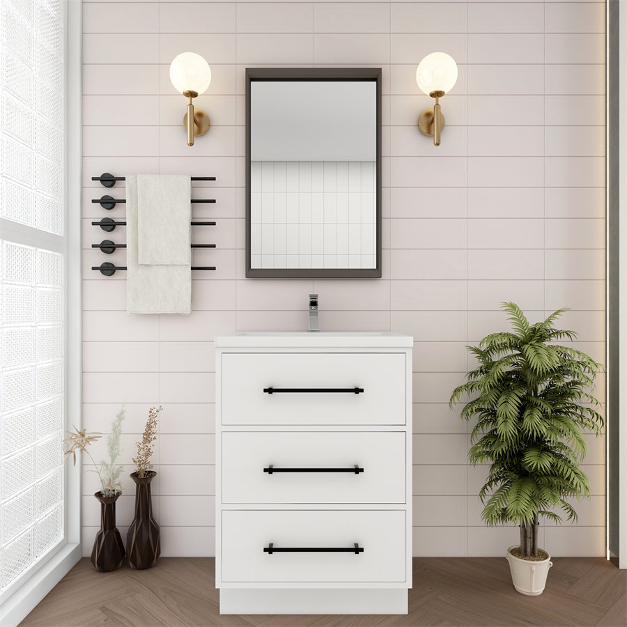 Victoria 24 In. Freestanding Single Sink Bathroom Vanity with Acrylic Sink Top & Soft Closing Drawers