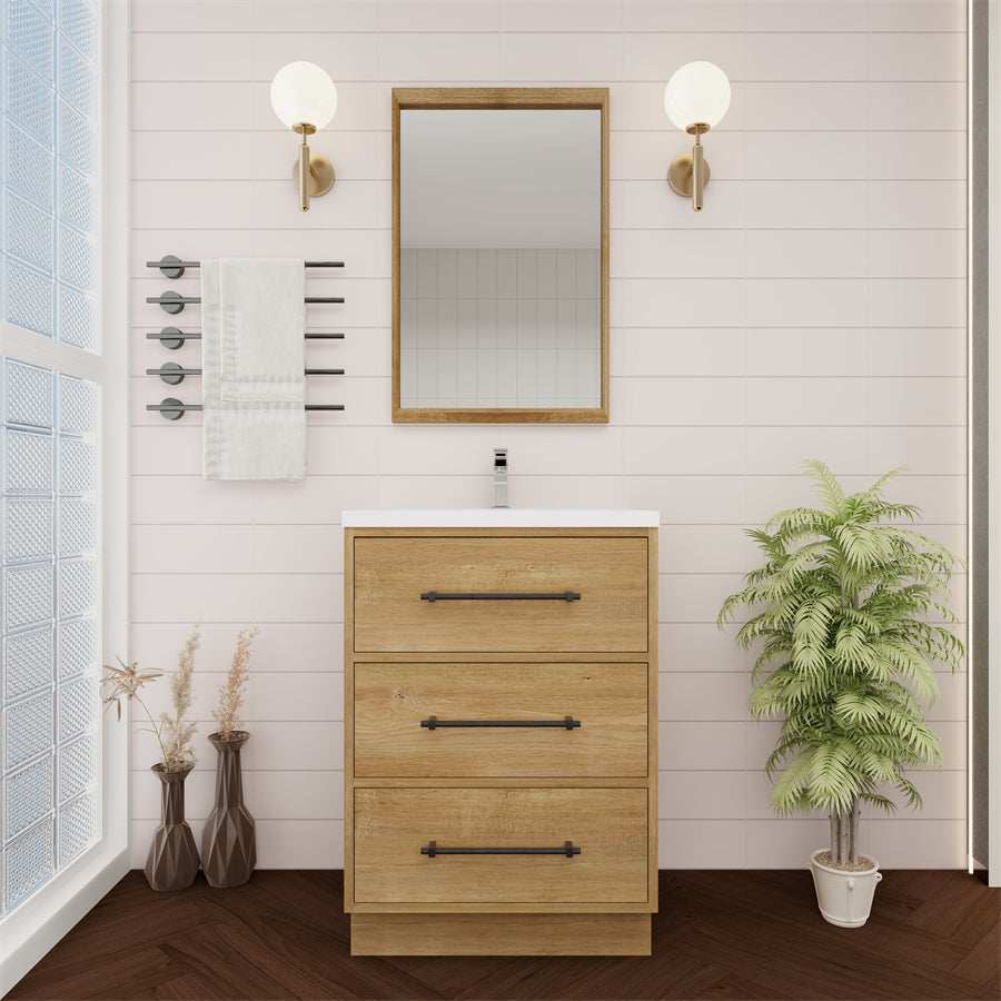 Victoria 24 In. Freestanding Single Sink Bathroom Vanity with Acrylic Sink Top & Soft Closing Drawers