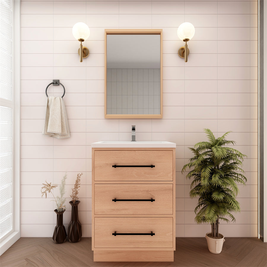 Victoria 24 In. Freestanding Single Sink Bathroom Vanity with Acrylic Sink Top & Soft Closing Drawers