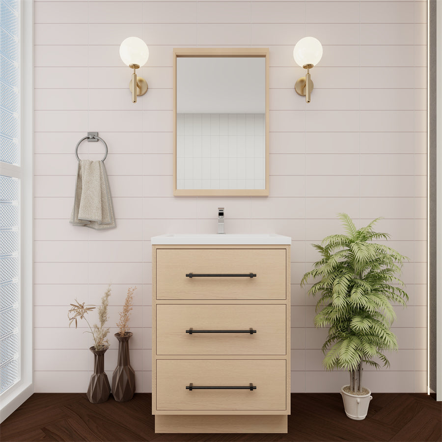 Victoria 24 In. Freestanding Single Sink Bathroom Vanity with Acrylic Sink Top & Soft Closing Drawers
