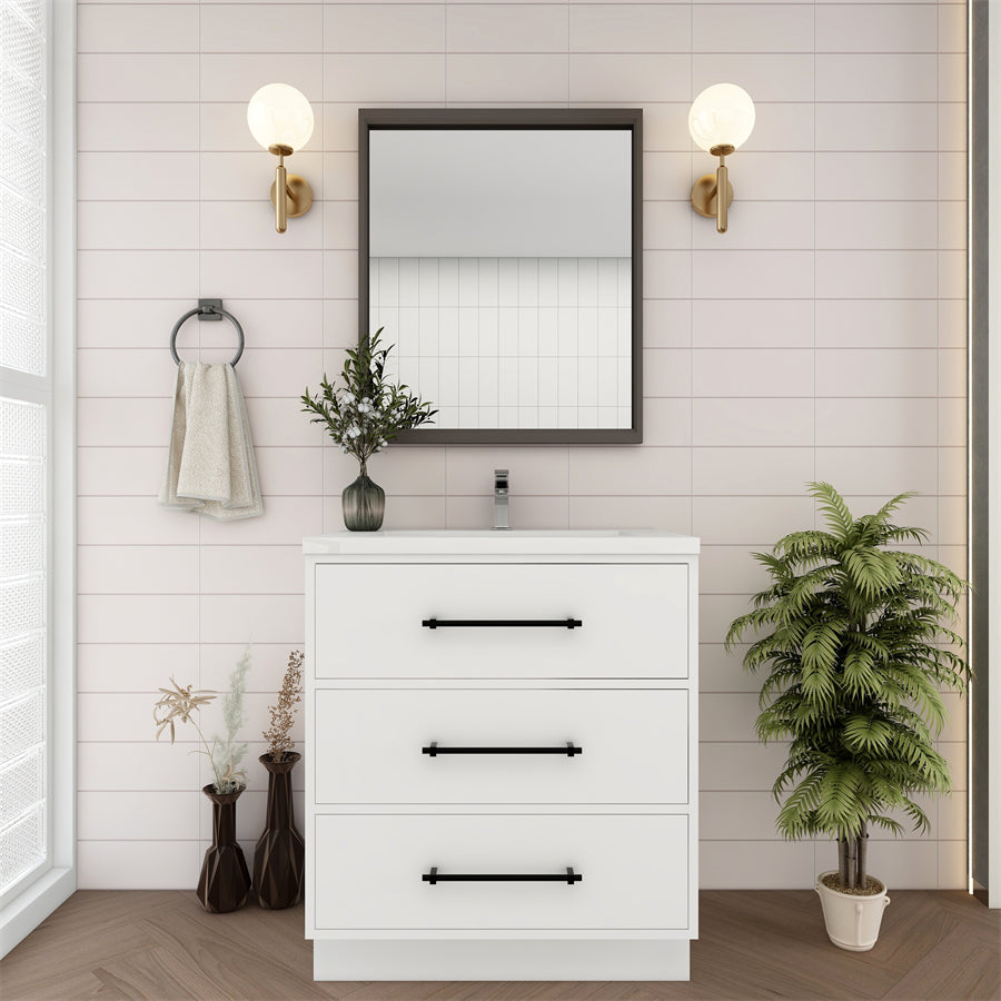 Victoria 30 In. Freestanding Single Sink Bathroom Vanity with Acrylic Sink Top & Soft Closing Drawers