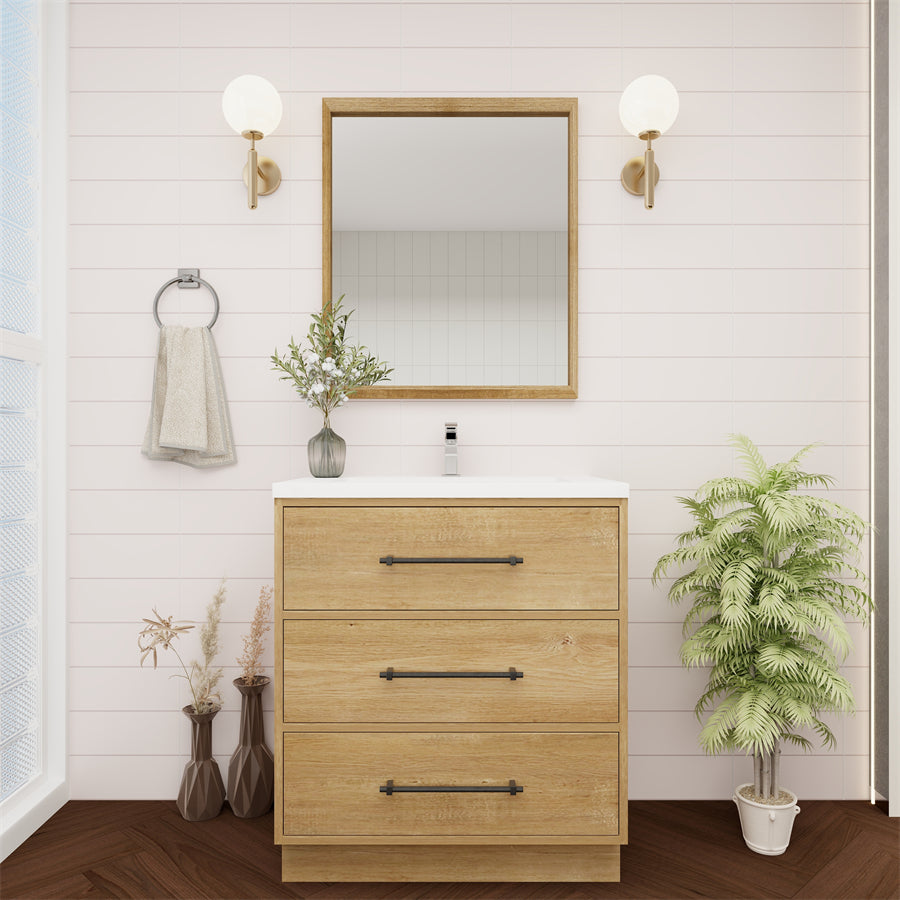Victoria 30 In. Freestanding Single Sink Bathroom Vanity with Acrylic Sink Top & Soft Closing Drawers