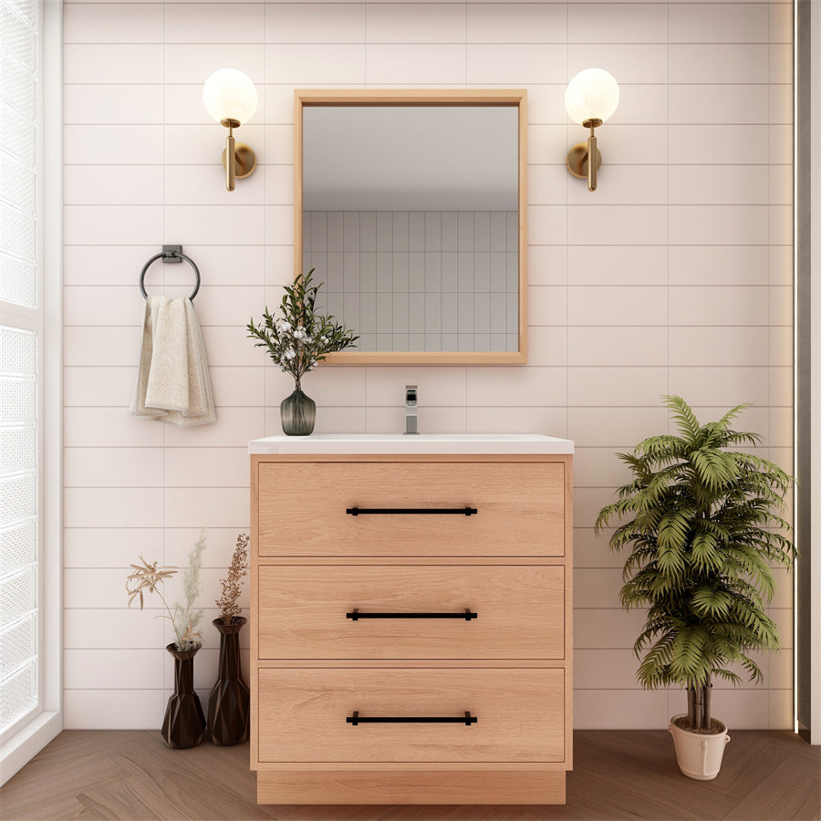 Victoria 30 In. Freestanding Single Sink Bathroom Vanity with Acrylic Sink Top & Soft Closing Drawers