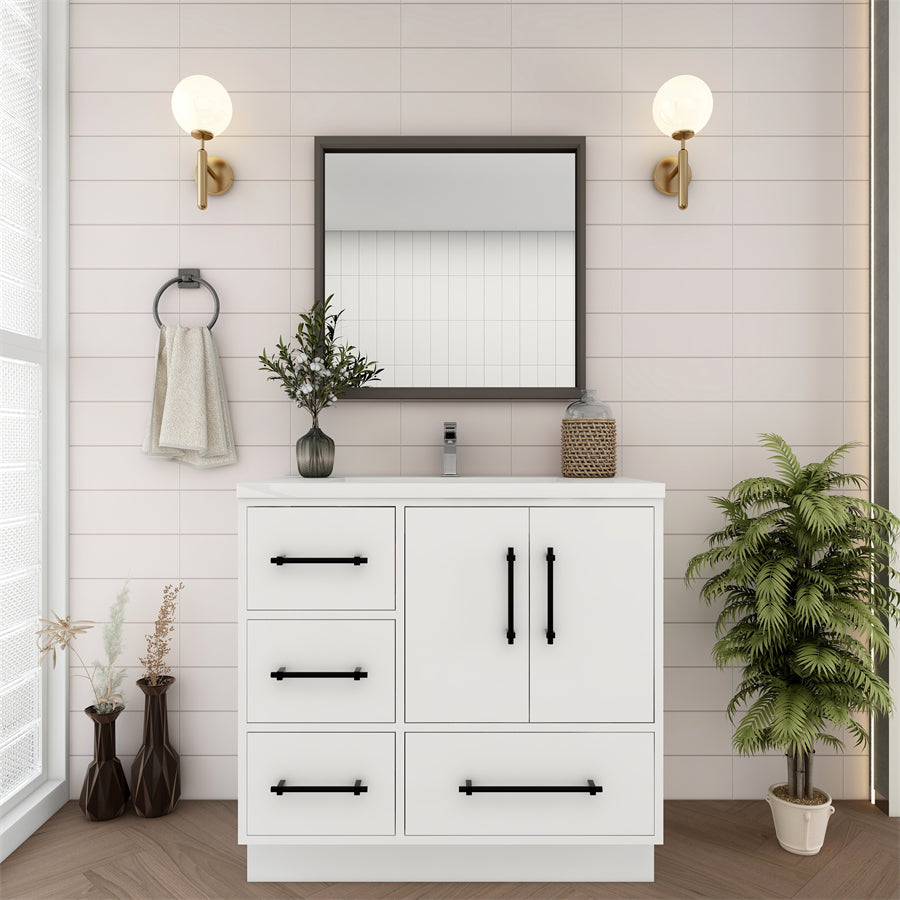 Victoria 36 In. Freestanding Single Sink Bathroom Vanity with Acrylic Sink Top & Left Side Drawers & Doors