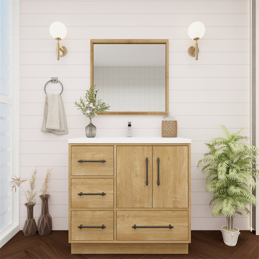 Victoria 36 In. Freestanding Single Sink Bathroom Vanity with Acrylic Sink Top & Left Side Drawers & Doors