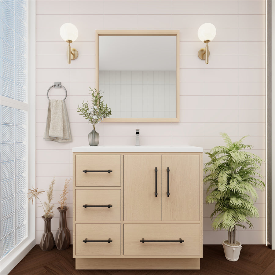Victoria 36 In. Freestanding Single Sink Bathroom Vanity with Acrylic Sink Top & Left Side Drawers & Doors