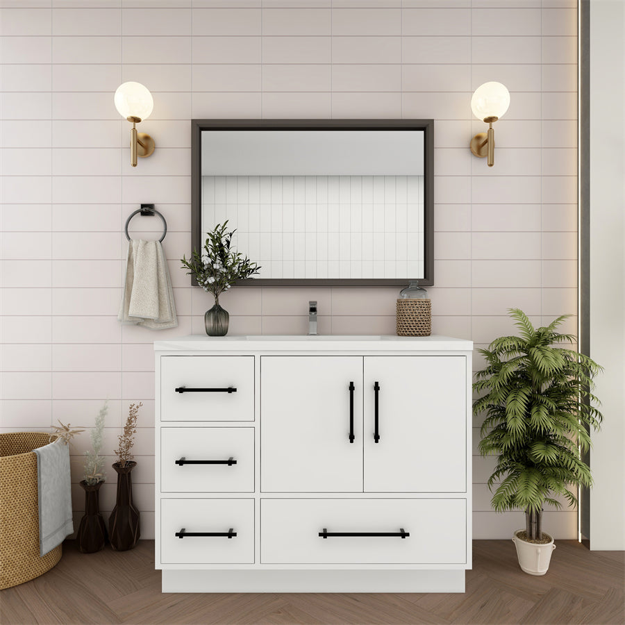 Victoria 42 In. Freestanding Single Sink Bathroom Vanity with Acrylic Sink Top & Left Side Drawers & Doors
