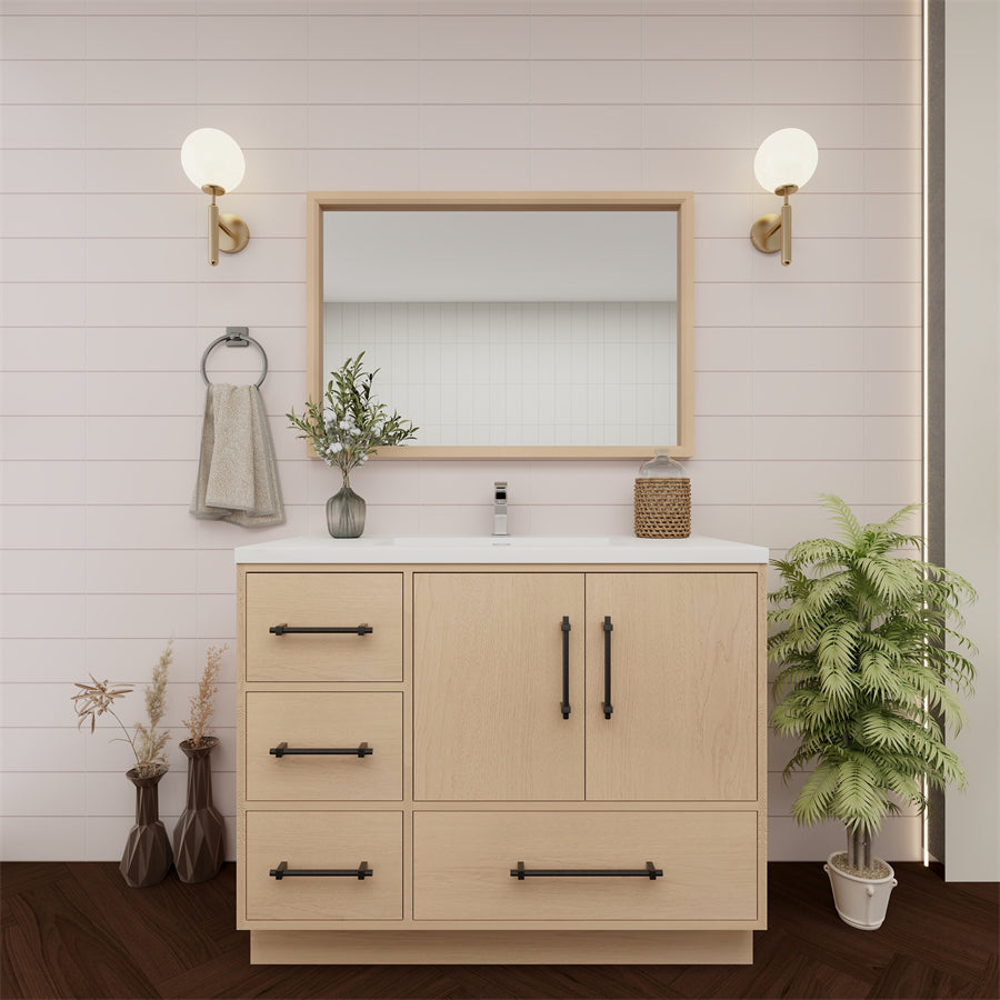 Victoria 42 In. Freestanding Single Sink Bathroom Vanity with Acrylic Sink Top & Left Side Drawers & Doors