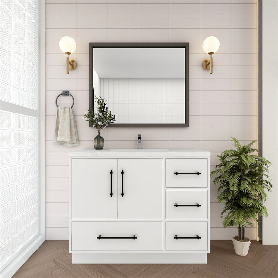 Victoria 42 In. Freestanding Single Sink Bathroom Vanity with Acrylic Sink Top & Right Side Drawers & Doors