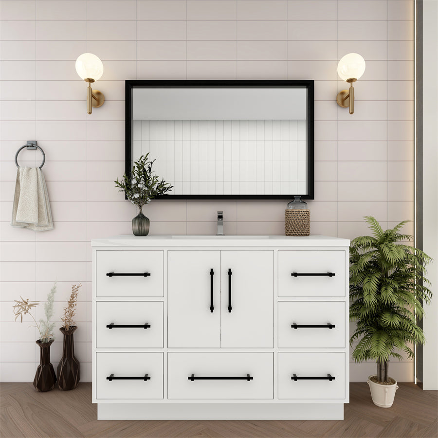 Victoria 48 In. Freestanding Single Sink Bathroom Vanity with Acrylic Sink Top & Soft Closing Doors & Drawers