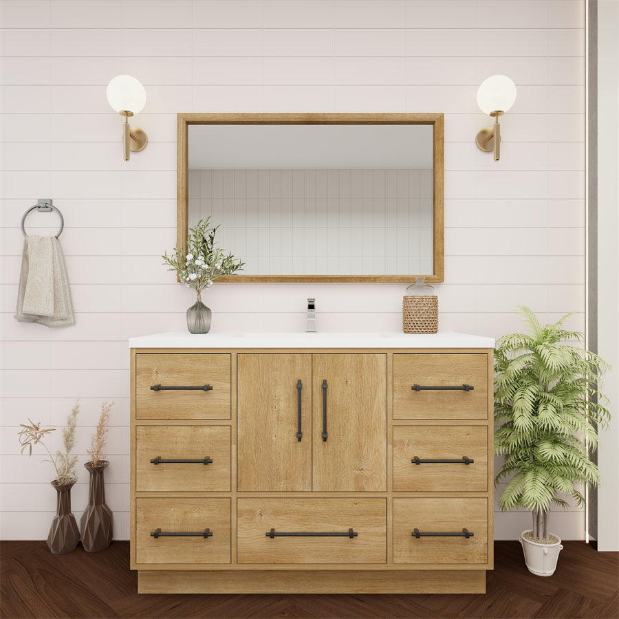Victoria 48 In. Freestanding Single Sink Bathroom Vanity with Acrylic Sink Top & Soft Closing Doors & Drawers