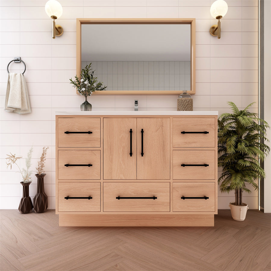 Victoria 48 In. Freestanding Single Sink Bathroom Vanity with Acrylic Sink Top & Soft Closing Doors & Drawers