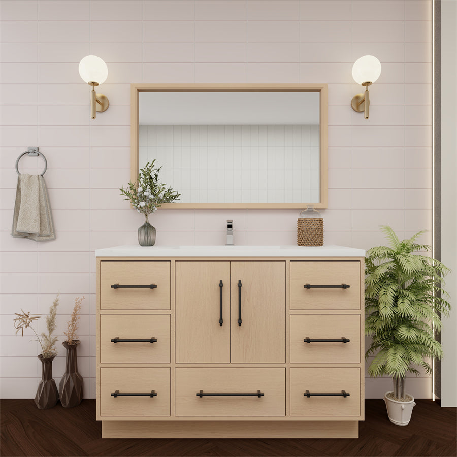 Victoria 48 In. Freestanding Single Sink Bathroom Vanity with Acrylic Sink Top & Soft Closing Doors & Drawers