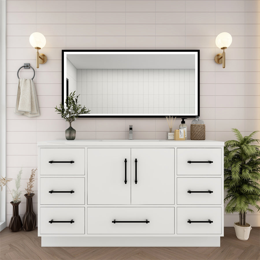Victoria 60 In. Freestanding Single Sink Bathroom Vanity with Acrylic Sink Top & Soft Closing Doors & Drawers