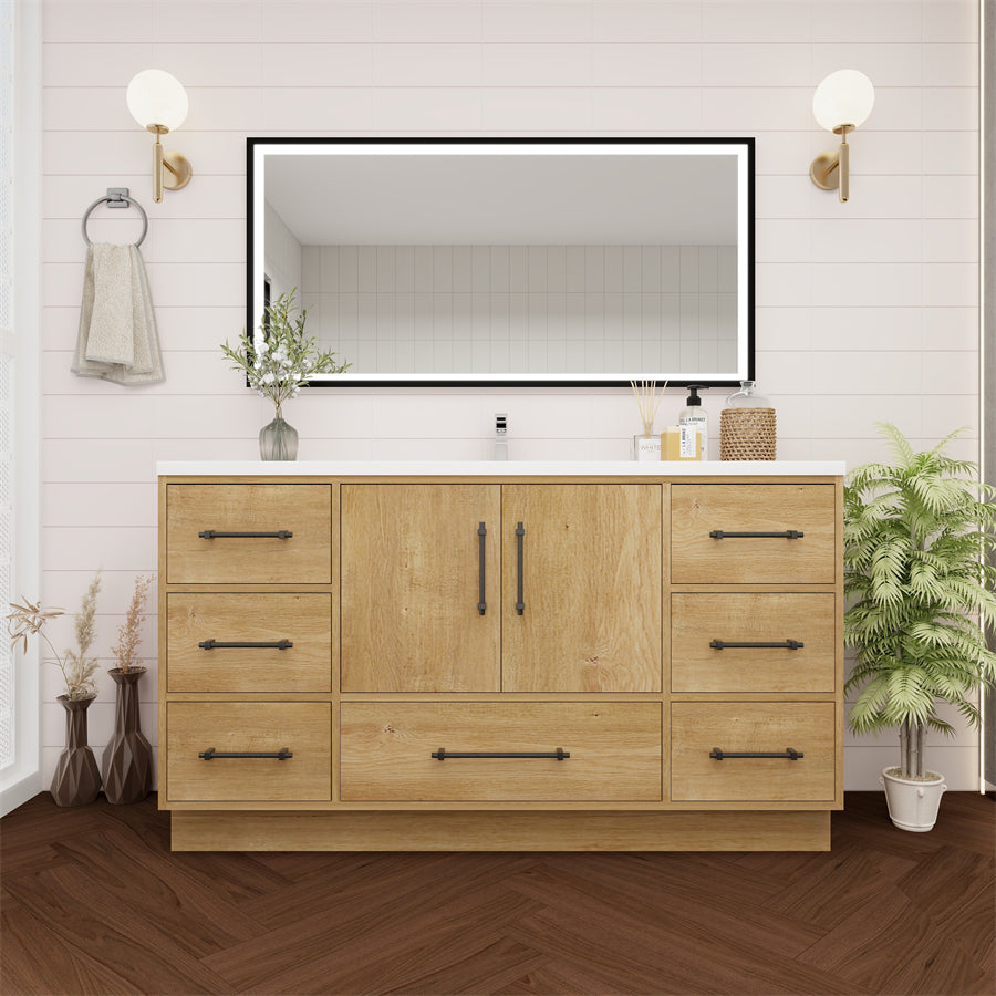 Victoria 60 In. Freestanding Single Sink Bathroom Vanity with Acrylic Sink Top & Soft Closing Doors & Drawers