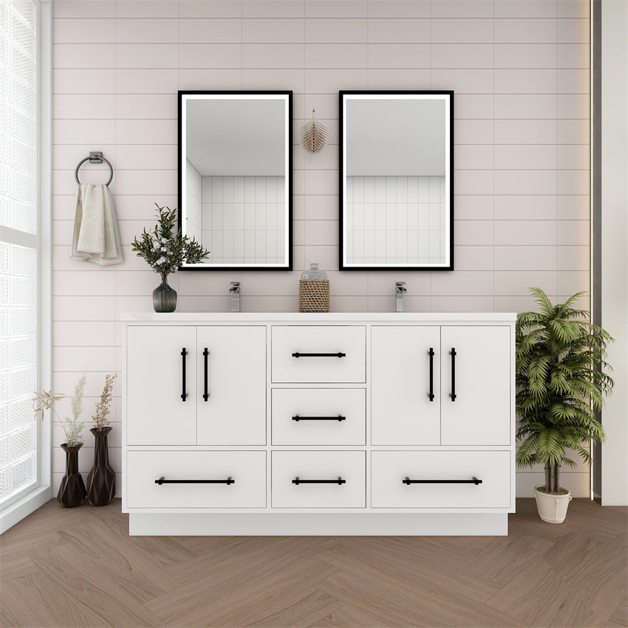 Victoria 60 In. Freestanding Double Sink Bathroom Vanity with Acrylic Sink Top & Soft Closing Doors & Drawers