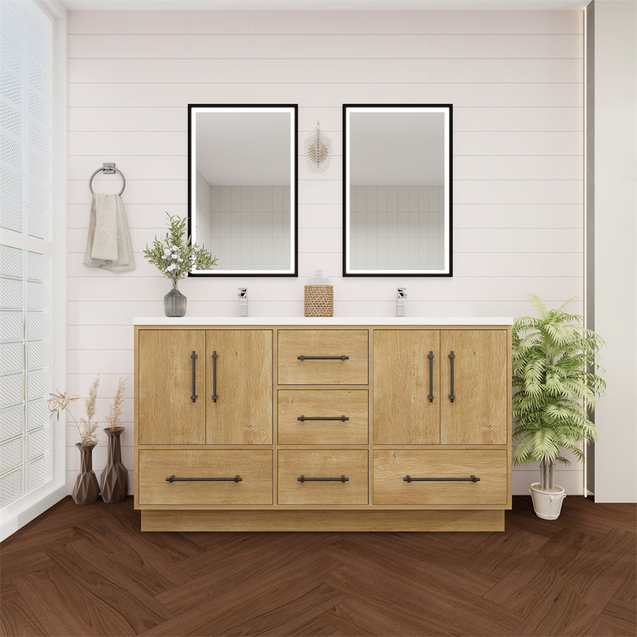 Victoria 60 In. Freestanding Double Sink Bathroom Vanity with Acrylic Sink Top & Soft Closing Doors & Drawers