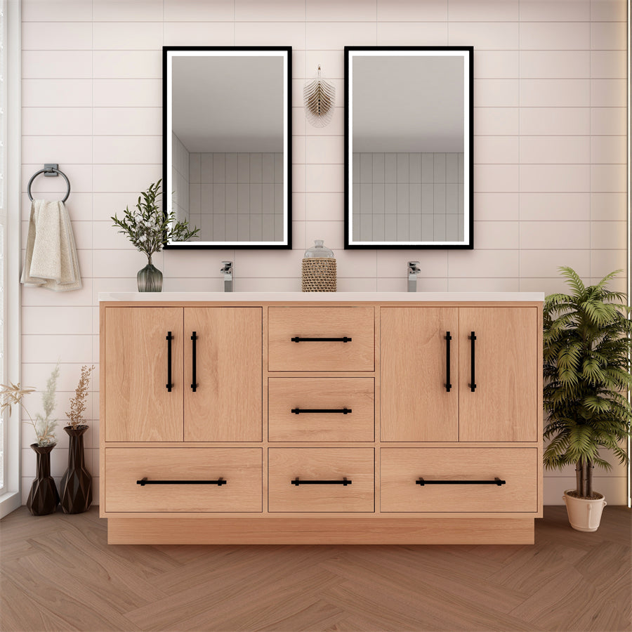 Victoria 60 In. Freestanding Double Sink Bathroom Vanity with Acrylic Sink Top & Soft Closing Doors & Drawers