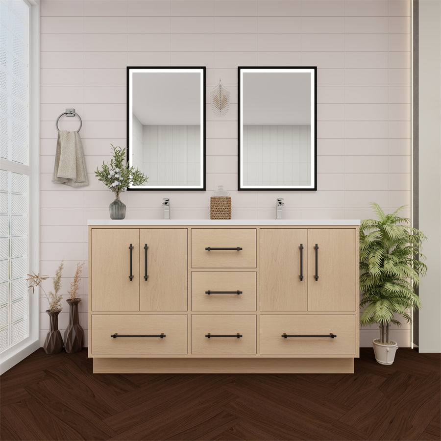 Victoria 60 In. Freestanding Double Sink Bathroom Vanity with Acrylic Sink Top & Soft Closing Doors & Drawers