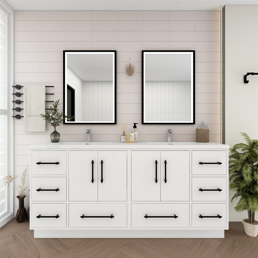 Victoria 72 In. Freestanding Double Sink Bathroom Vanity with Acrylic Sink Top & Soft Closing Doors & Drawers