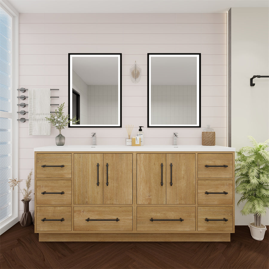 Victoria 72 In. Freestanding Double Sink Bathroom Vanity with Acrylic Sink Top & Soft Closing Doors & Drawers