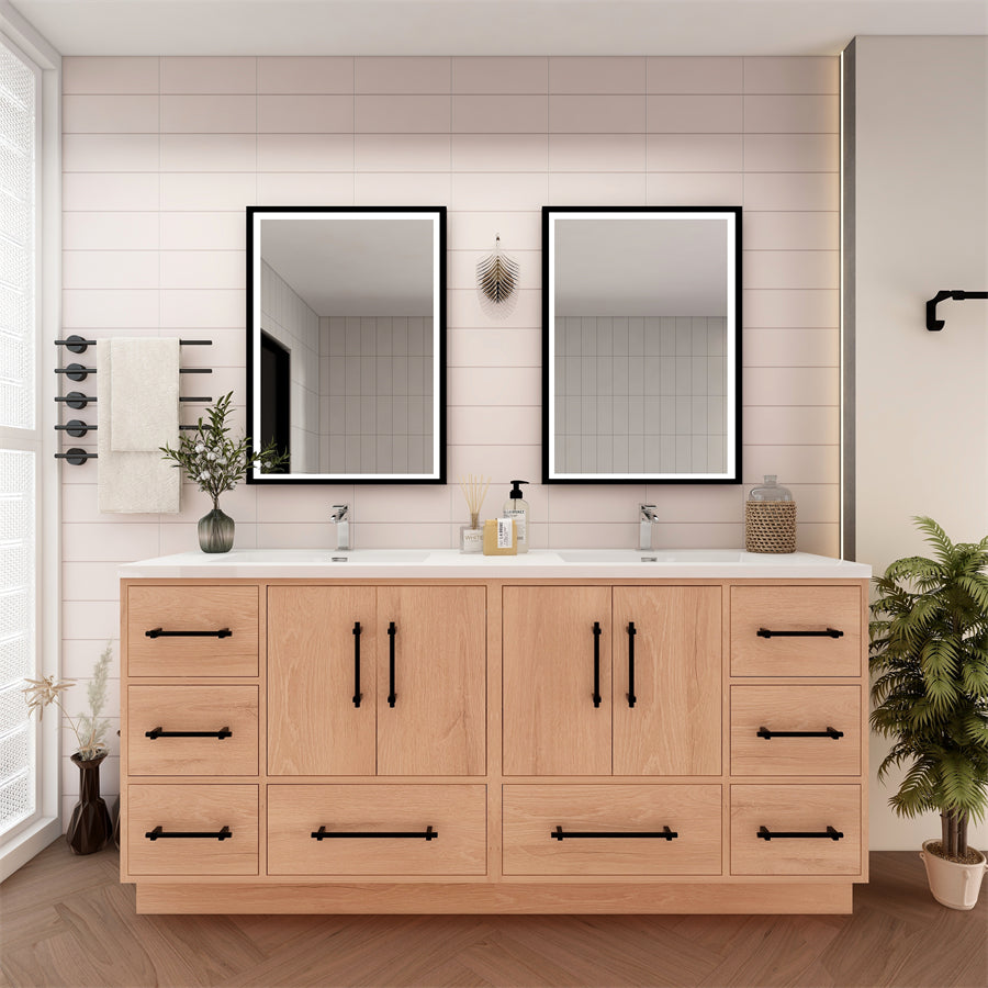 Victoria 72 In. Freestanding Double Sink Bathroom Vanity with Acrylic Sink Top & Soft Closing Doors & Drawers