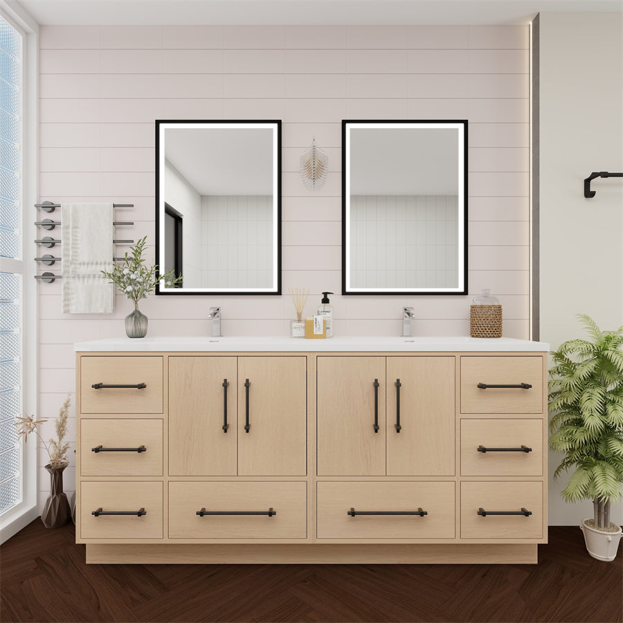 Victoria 72 In. Freestanding Double Sink Bathroom Vanity with Acrylic Sink Top & Soft Closing Doors & Drawers