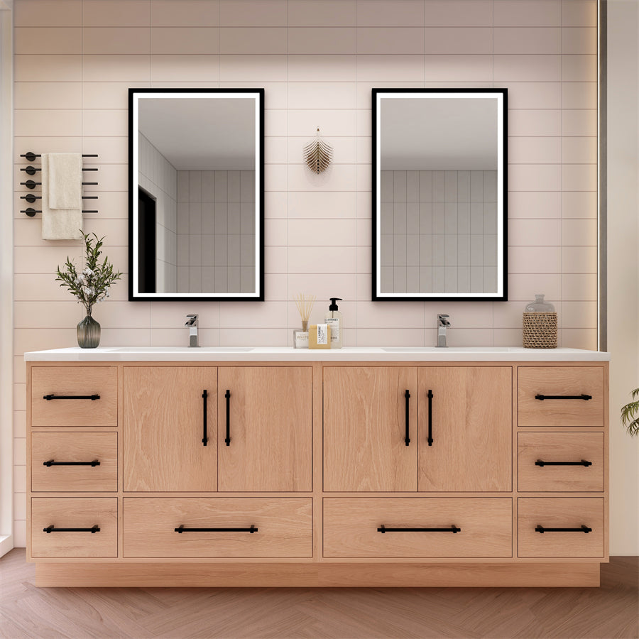 Victoria 84 In. Freestanding Double Sink Bathroom Vanity with Acrylic Sink Top & Soft Closing Doors & Drawers