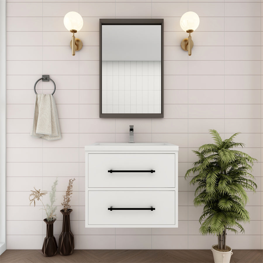 Victoria 24 In. Floating Single Sink Bathroom Vanity with Acrylic Sink Top & Soft Closing Drawers