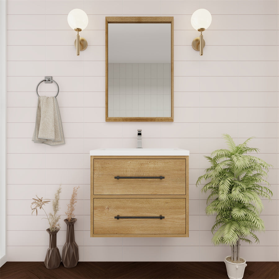Victoria 24 In. Floating Single Sink Bathroom Vanity with Acrylic Sink Top & Soft Closing Drawers