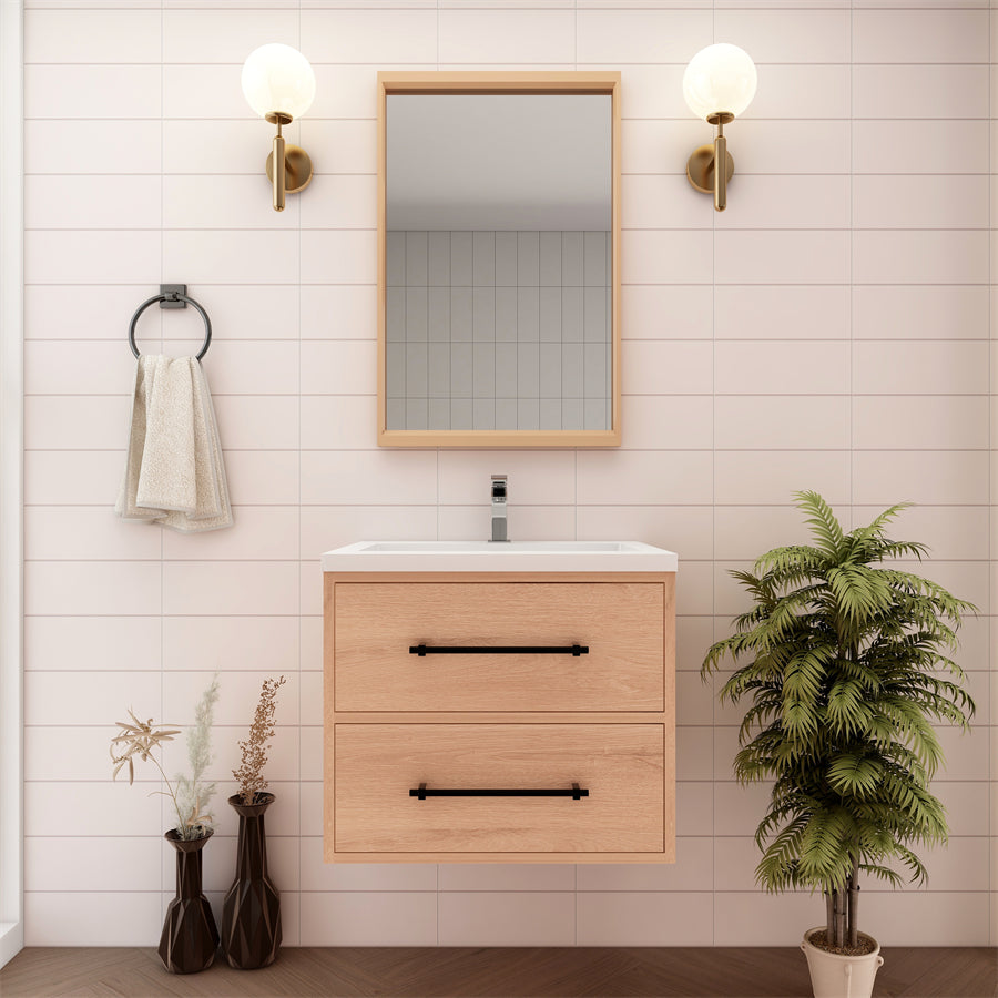 Victoria 24 In. Floating Single Sink Bathroom Vanity with Acrylic Sink Top & Soft Closing Drawers