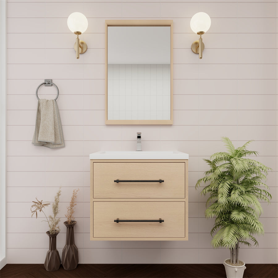 Victoria 24 In. Floating Single Sink Bathroom Vanity with Acrylic Sink Top & Soft Closing Drawers