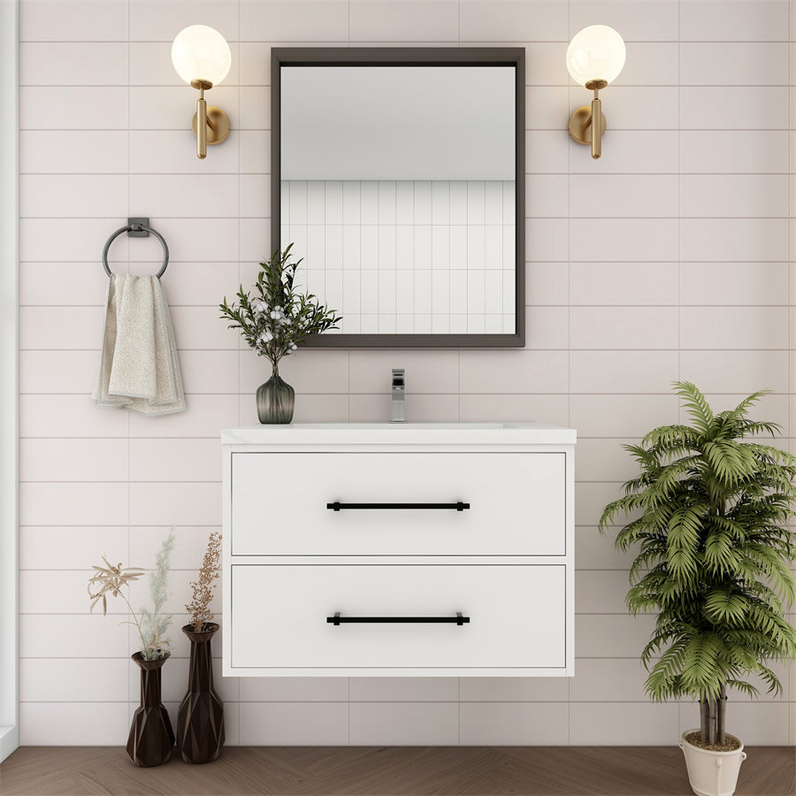 Victoria 30 In. Floating Single Sink Bathroom Vanity with Acrylic Sink Top & Soft Closing Drawers