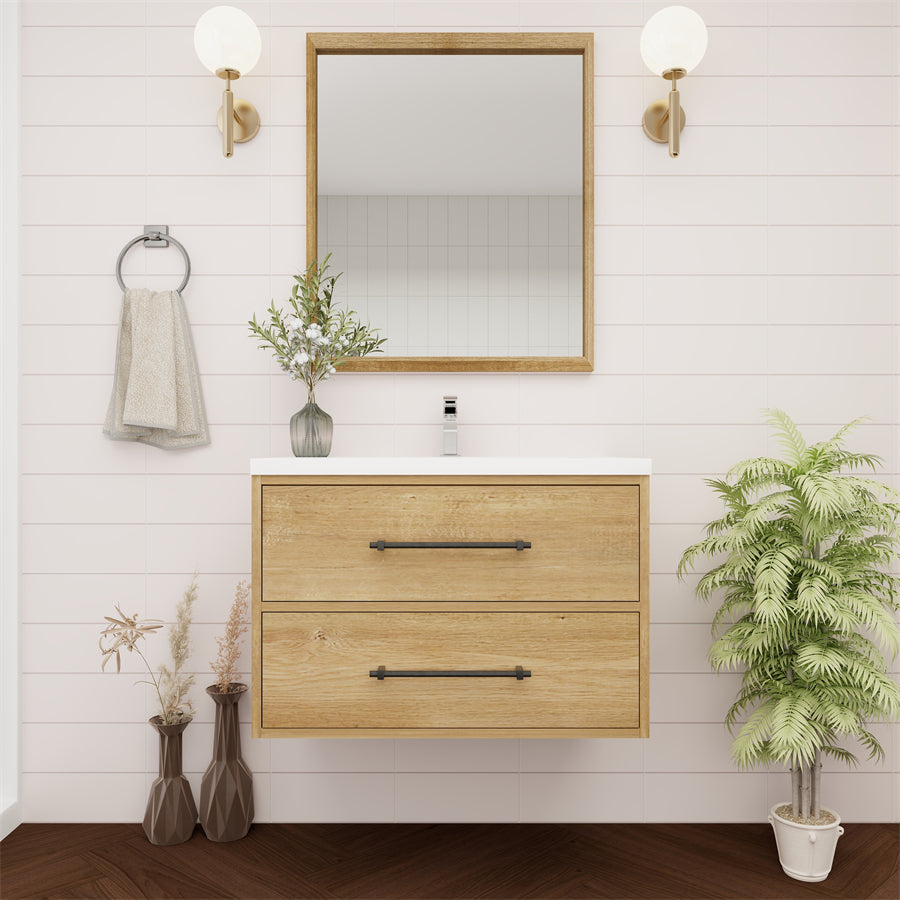 Victoria 30 In. Floating Single Sink Bathroom Vanity with Acrylic Sink Top & Soft Closing Drawers