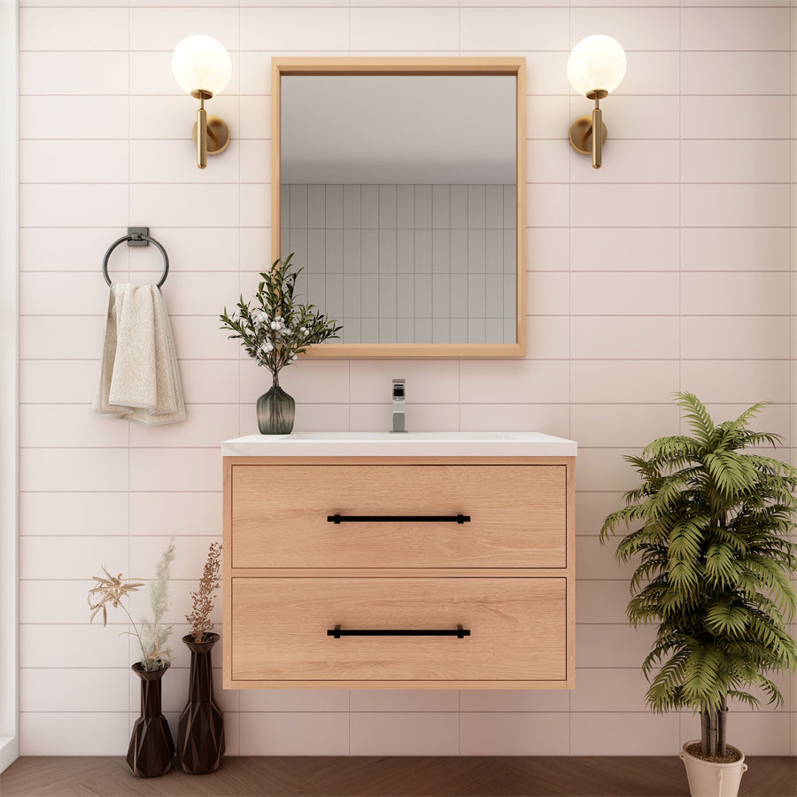 Victoria 30 In. Floating Single Sink Bathroom Vanity with Acrylic Sink Top & Soft Closing Drawers