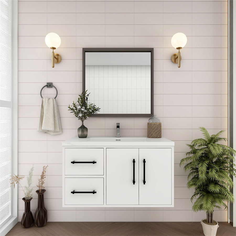 Victoria 36 In. Floating Single Sink Bathroom Vanity with Acrylic Sink Top & Left Side Drawers & Doors