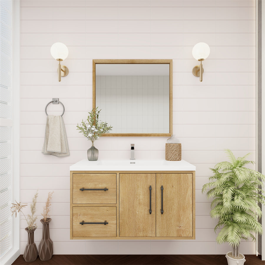 Victoria 36 In. Floating Single Sink Bathroom Vanity with Acrylic Sink Top & Left Side Drawers & Doors