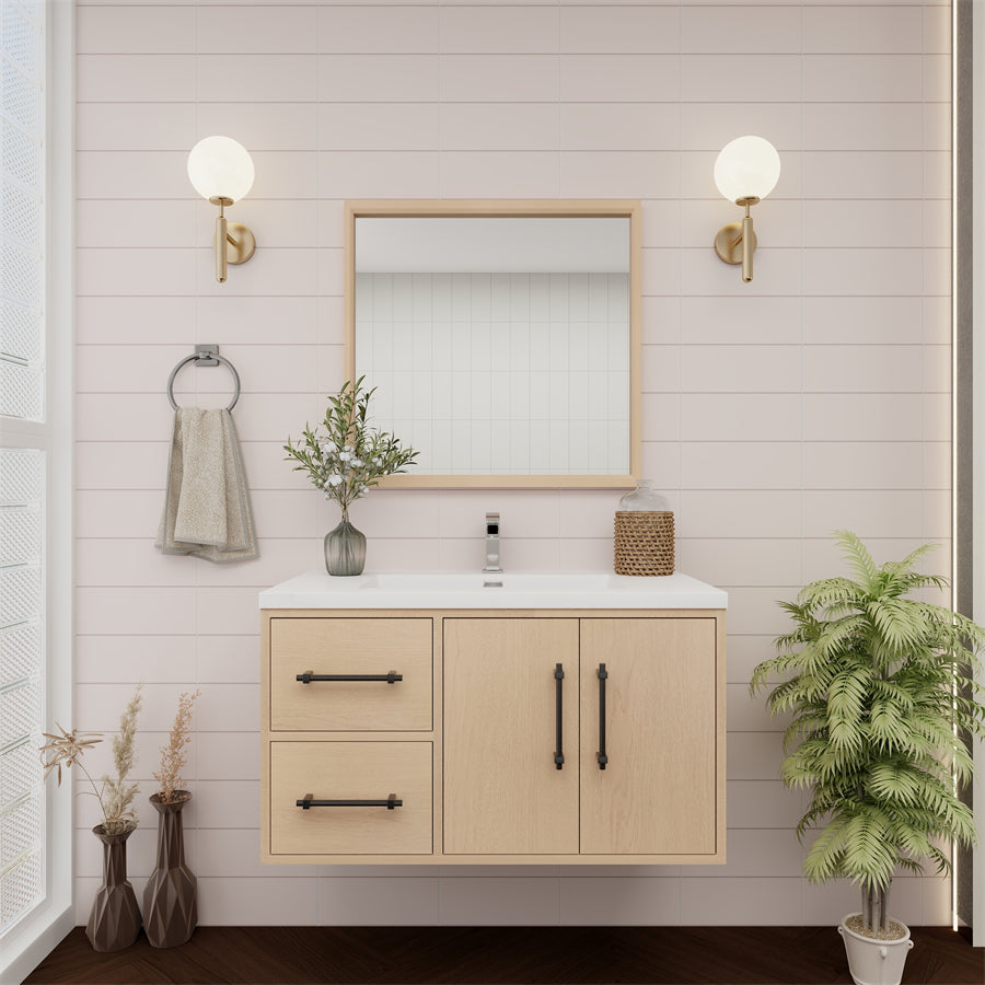 Victoria 36 In. Floating Single Sink Bathroom Vanity with Acrylic Sink Top & Left Side Drawers & Doors