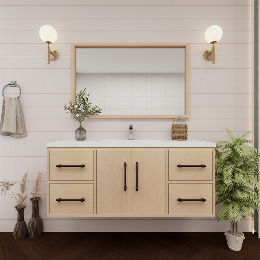 Victoria 48 In. Floating Single Sink Bathroom Vanity with Acrylic Sink Top & Soft Closing Doors & Drawers