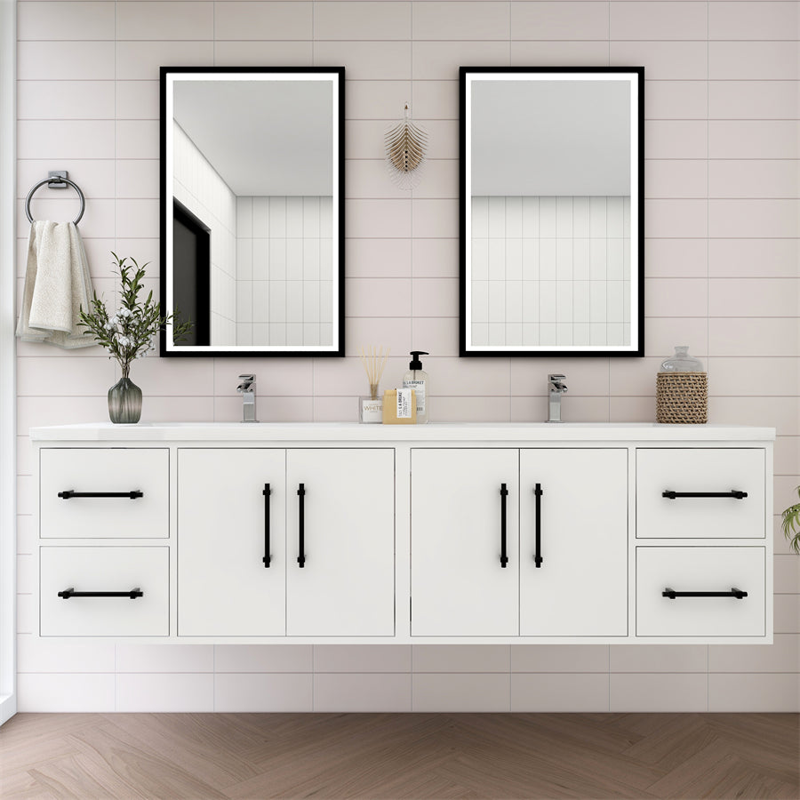 Victoria 72 In. Floating Double Sink Bathroom Vanity with Acrylic Sink Top & Soft Closing Doors & Drawers