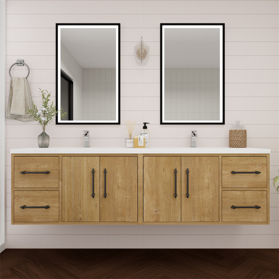 Victoria 72 In. Floating Double Sink Bathroom Vanity with Acrylic Sink Top & Soft Closing Doors & Drawers