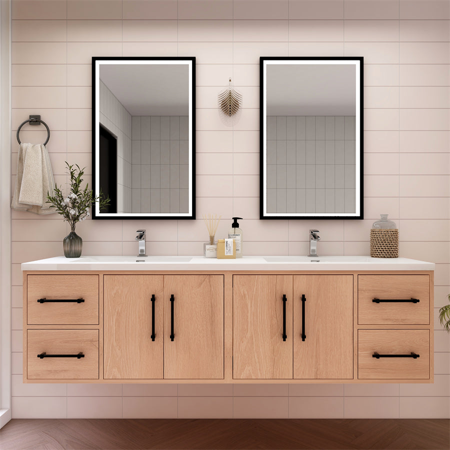 Victoria 72 In. Floating Double Sink Bathroom Vanity with Acrylic Sink Top & Soft Closing Doors & Drawers