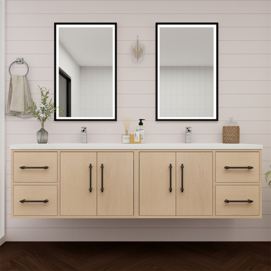 Victoria 72 In. Floating Double Sink Bathroom Vanity with Acrylic Sink Top & Soft Closing Doors & Drawers