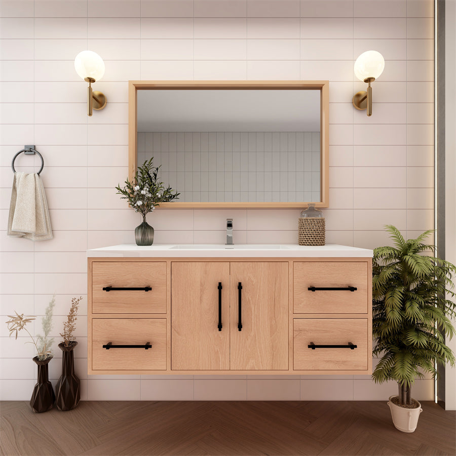 Victoria 48 In. Floating Single Sink Bathroom Vanity with Acrylic Sink Top & Soft Closing Doors & Drawers