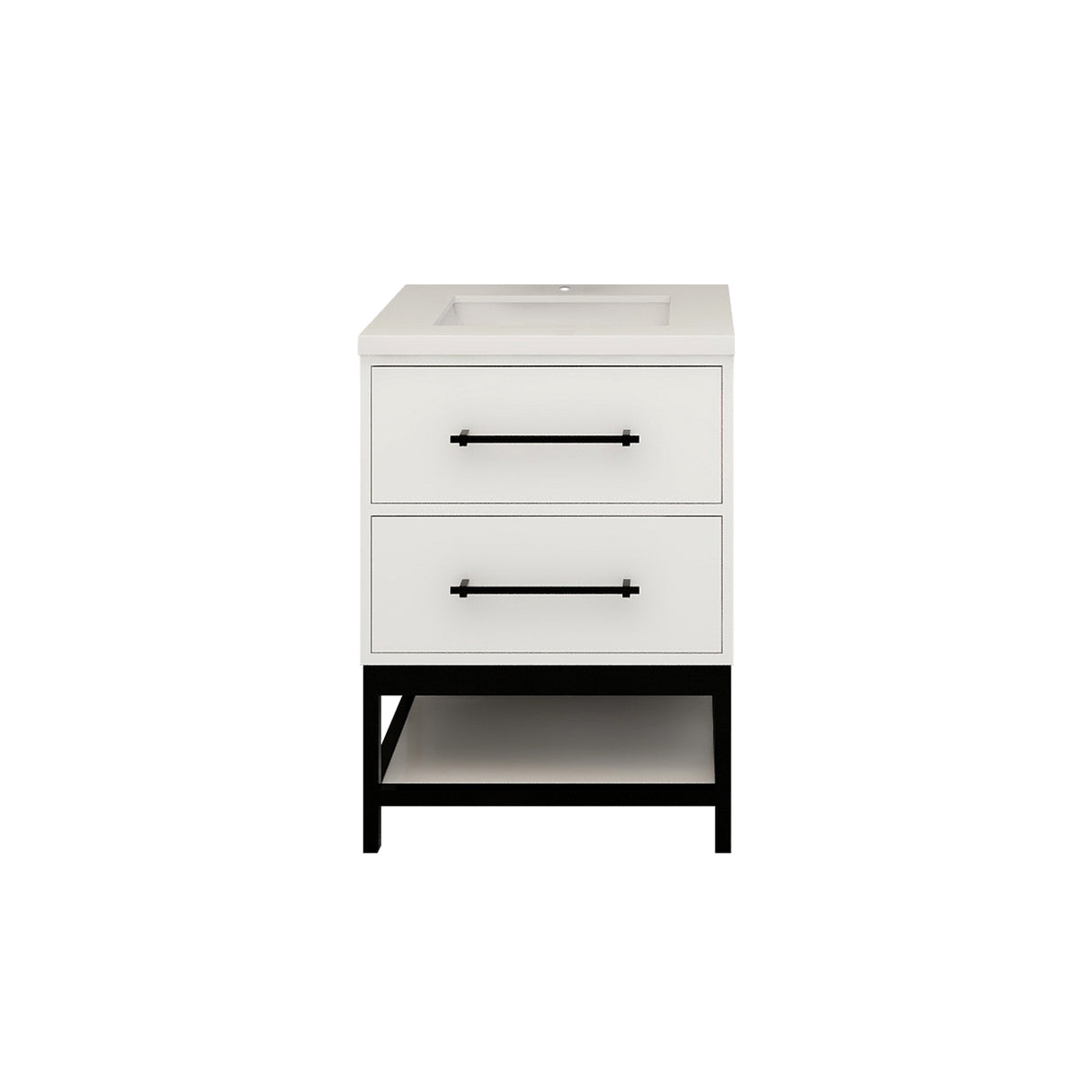 Victoria 24 In. Freestanding Single Sink Bathroom Vanity with Acrylic Sink Top, Soft Closing Drawers & Open Shelf Storage