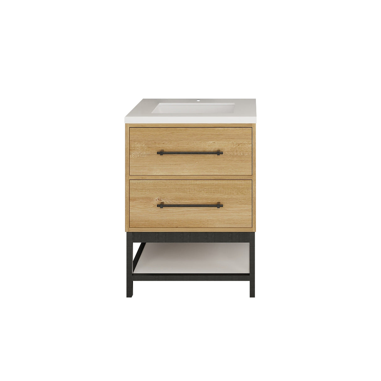 Victoria 24 In. Freestanding Single Sink Bathroom Vanity with Acrylic Sink Top, Soft Closing Drawers & Open Shelf Storage