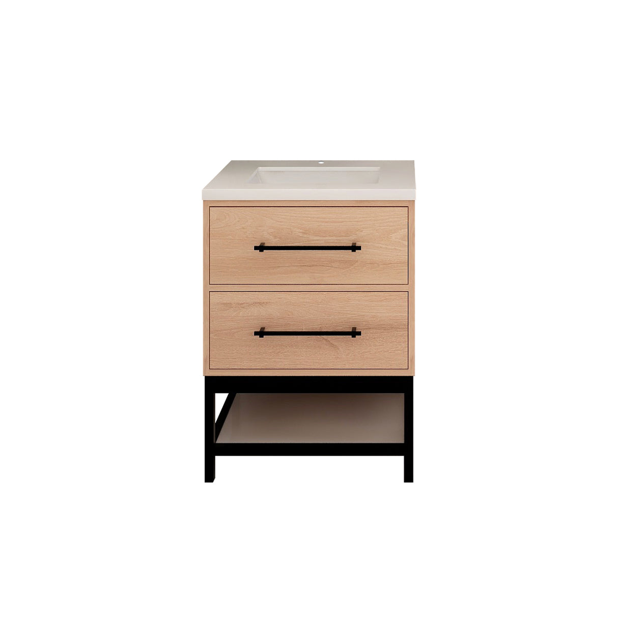 Victoria 24 In. Freestanding Single Sink Bathroom Vanity with Acrylic Sink Top, Soft Closing Drawers & Open Shelf Storage