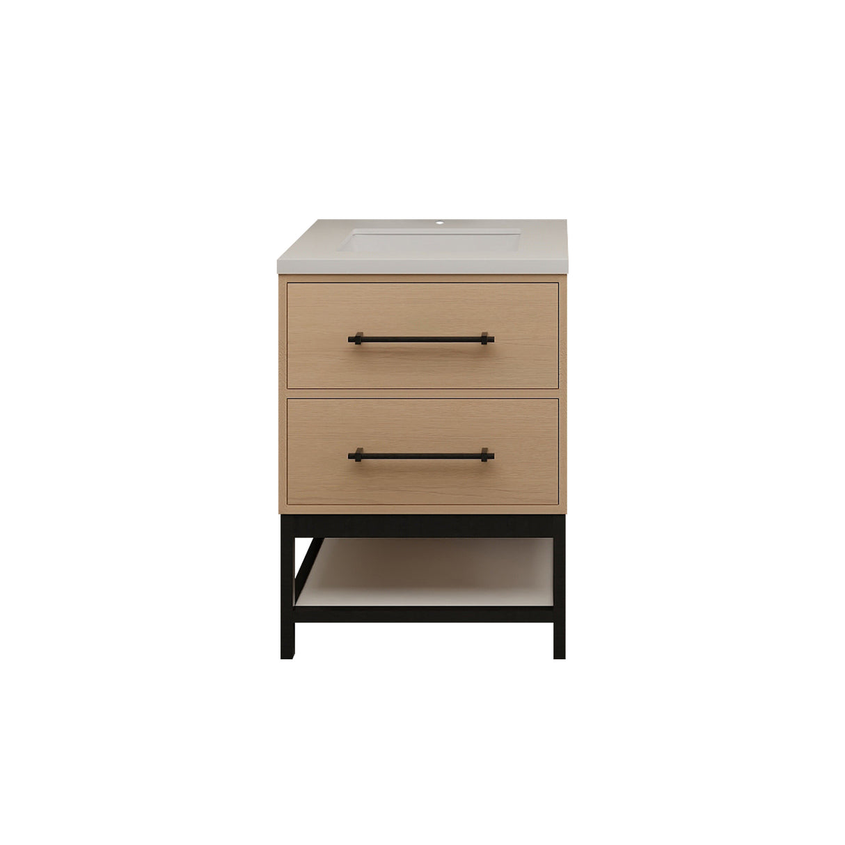 Victoria 24 In. Freestanding Single Sink Bathroom Vanity with Acrylic Sink Top, Soft Closing Drawers & Open Shelf Storage